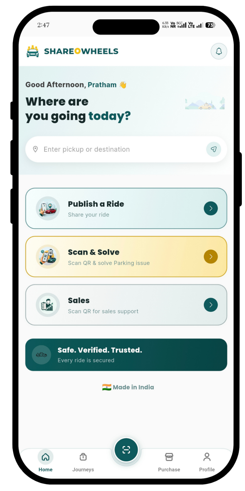 ShareOWheels Mobile App for Ride Sharing and QR Parking